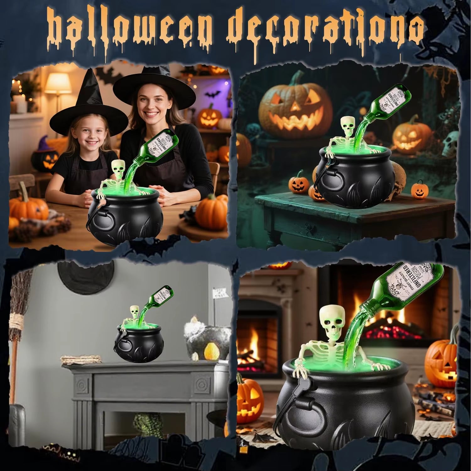 1Pcs Witch Cauldron Decoration with Magic Levitation Potion Bottle and Atomizer Dark Plastic Magic Basin Suitable for Halloween