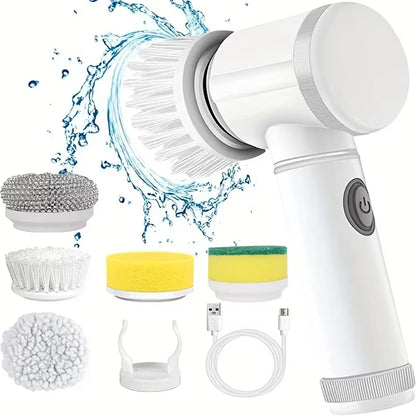 Cordless Electric Rotary Scrubber with 5 Replaceable Brush Heads, Rechargeable Bathroom and Kitchen Tile Cleaning Brush