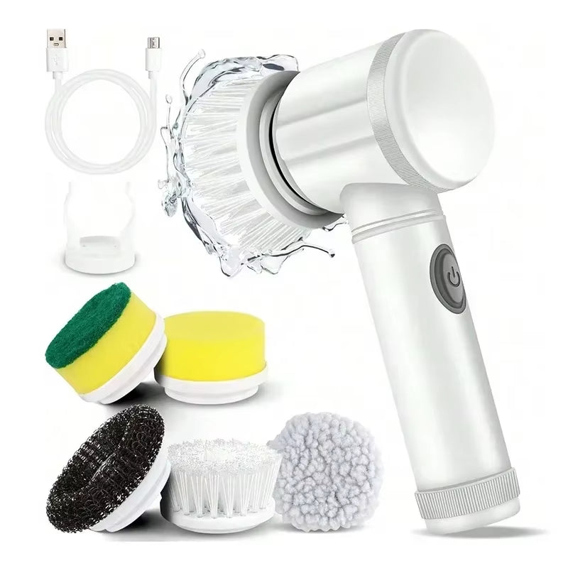 Cordless Electric Rotary Scrubber with 5 Replaceable Brush Heads, Rechargeable Bathroom and Kitchen Tile Cleaning Brush