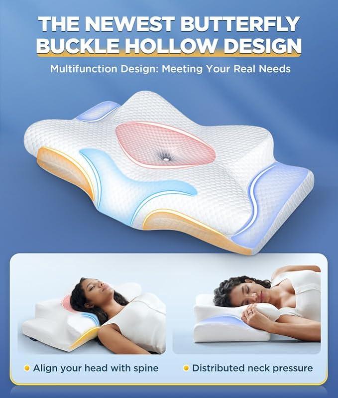 1Pc Memory Foam Cervical Pillow, 2 in 1 Ergonomic Contour Orthopedic Pillow for Neck Pain, Contoured Support Pillows,Neck Pillow
