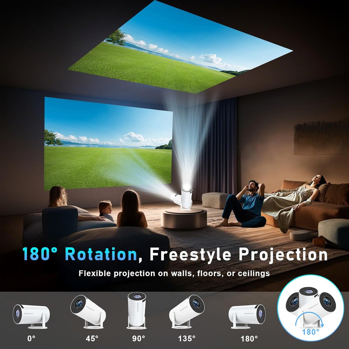 1080P Smart Gaming Projector with 20,000+ Retro Games & Dual Wireless Gamepads (WiFi + Bluetooth) 64GB
