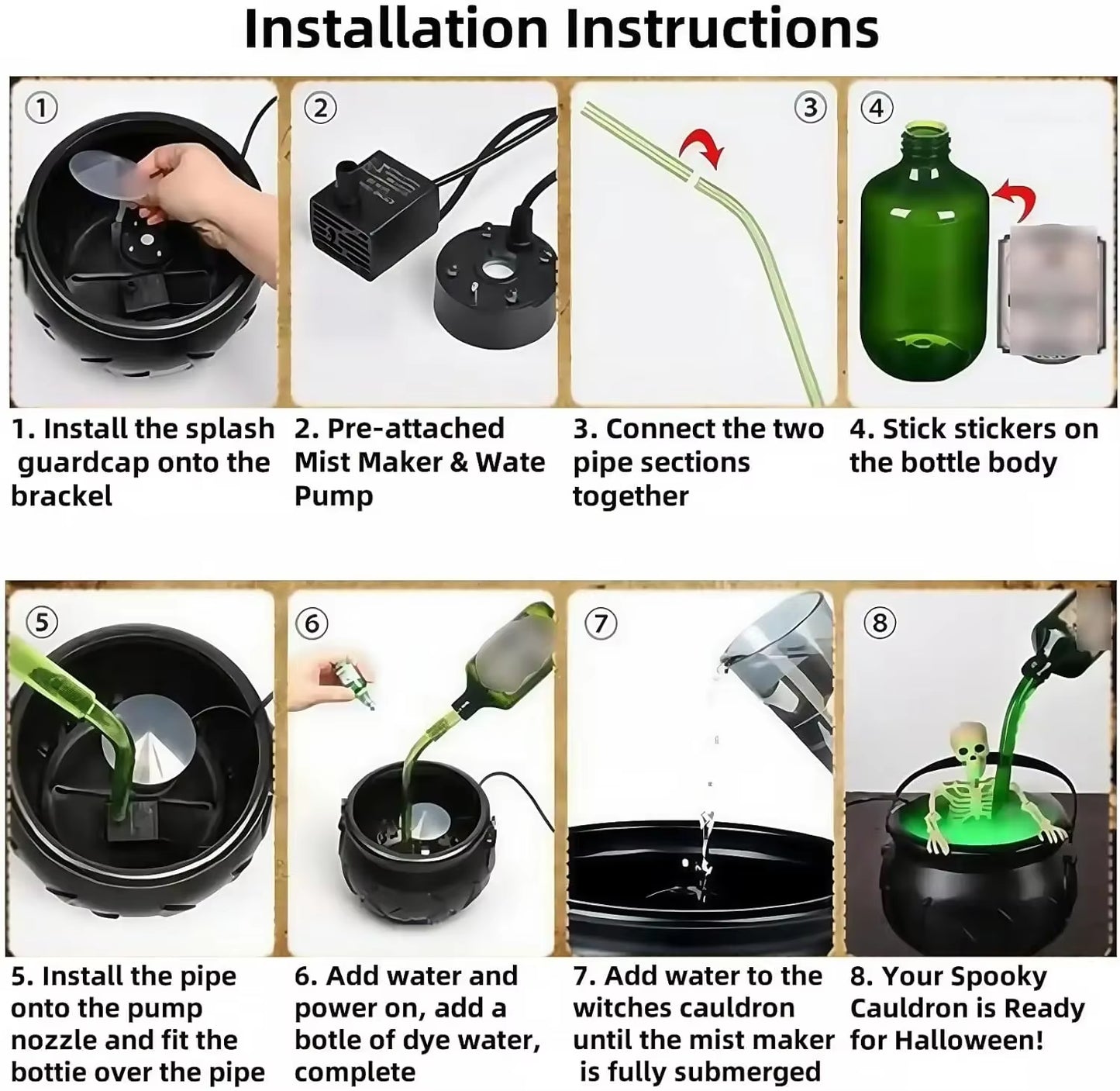1Pcs Witch Cauldron Decoration with Magic Levitation Potion Bottle and Atomizer Dark Plastic Magic Basin Suitable for Halloween