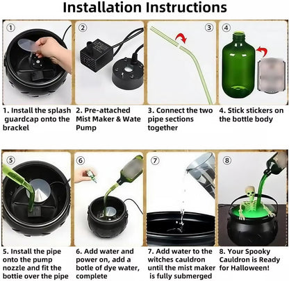 1Pcs Witch Cauldron Decoration with Magic Levitation Potion Bottle and Atomizer Dark Plastic Magic Basin Suitable for Halloween