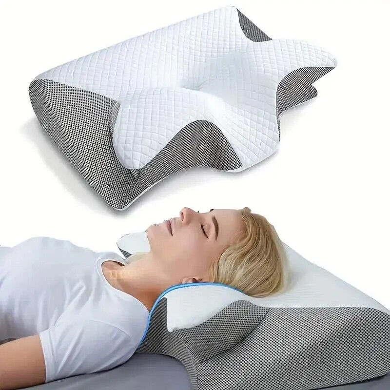 1Pc Memory Foam Cervical Pillow, 2 in 1 Ergonomic Contour Orthopedic Pillow for Neck Pain, Contoured Support Pillows,Neck Pillow